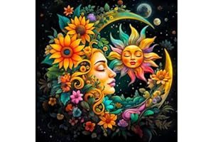 HOIYLDS Sun and Moon Diamond Art Painting Kits for Adults - Round Full Drill Diamond Dots Paintings for Beginners, 5D Paint with Diamonds Pictures Gem Art Painting Kits DIY Crafts Project Kits 14x14inch