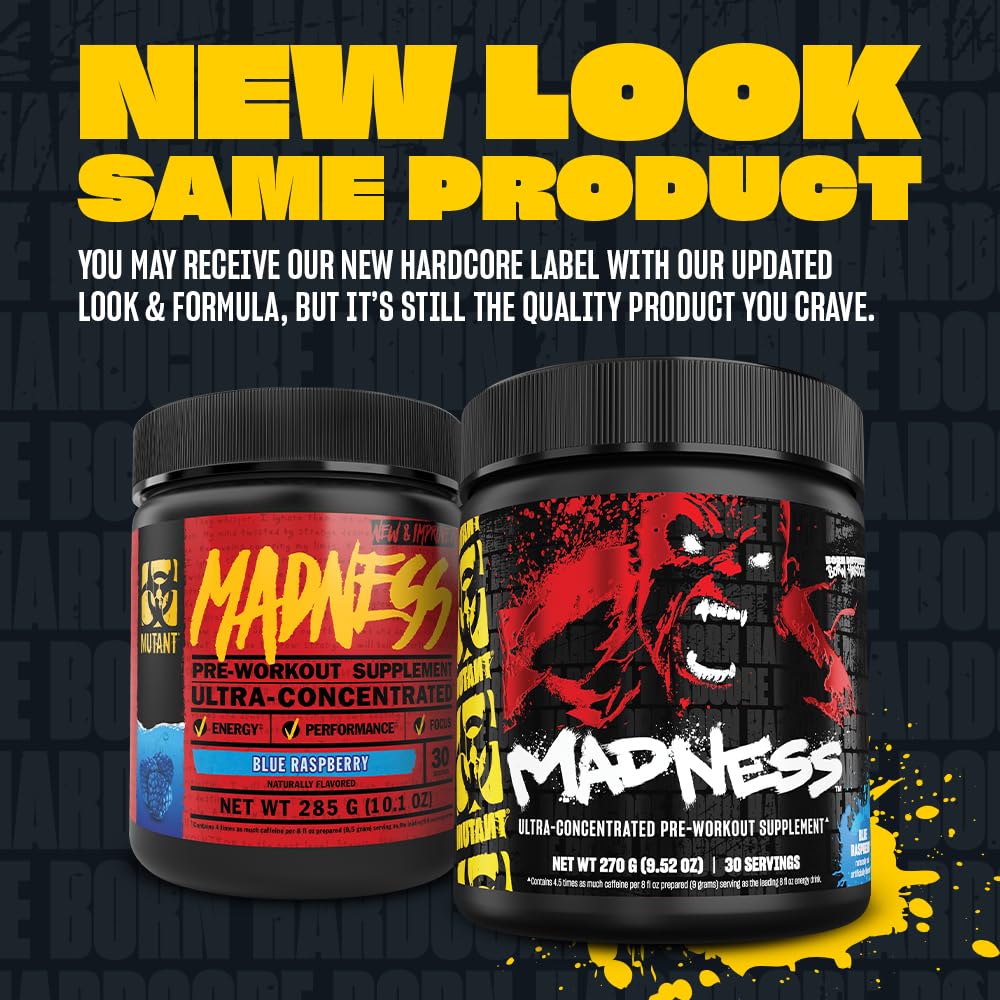Mutant Madness | Pre Workout Powder Supplement Performance and Pump Blend Includes L-Citrulline, Beta-Alanine, Taurine, L-Tyrosine | 30 Serving | Blue Raspberry
