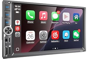 HYOJUM [Improved] 7'' Double Din Car Stereo with Upgraded Wireless Apple Carplay for IOS26 / Android Auto, 240W High Power with EQ, Bluetooth, RDS/FM/AM Touchscreen Radio, USB Type-C/AUX/TF, Backup Camera