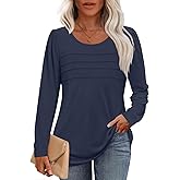 Anydoll Womens Long Sleeve Tops Fall Fashion Causal Blouse Dressy Shirts Trendy Pleated Tunic for Legging