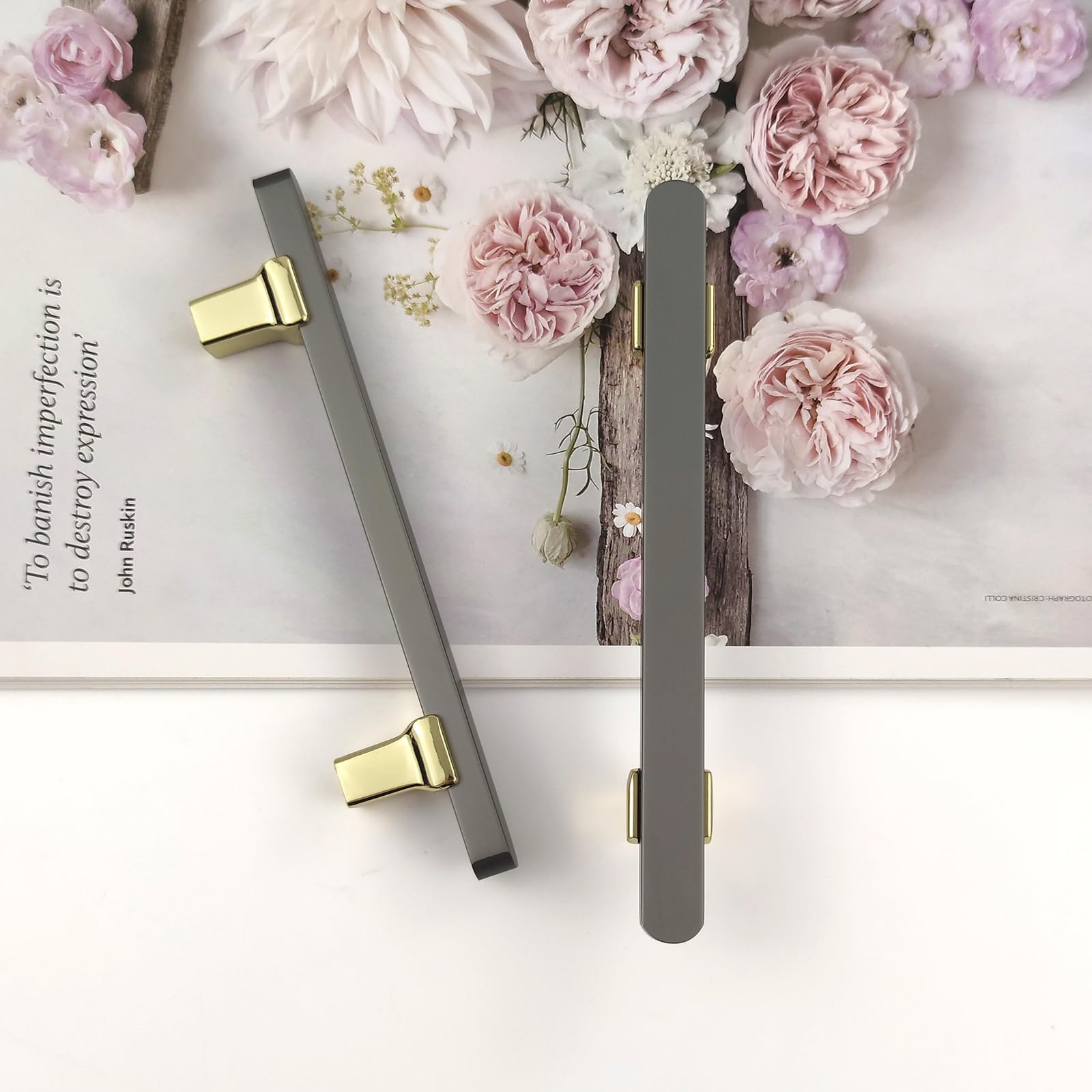 Pexintek 6 Pack Cabinet Handles Golden Modern Handles, 96 mm Hole Spacing Furniture Door Handles Kitchen Drawer Handles Vintage Handles for Kitchen, Cupboards, Chest of Drawers (Gold and Grey) — image 1