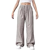 SHENHE Girl's Linen Low Waisted Drawstring Button Front Loose Long Pants Casual Boho Trousers