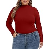 FOREYOND Plus Size Mock Turtleneck Tops for Women Long Sleeve Basic Tunic Shirts Lightweight Slim Fited Undershirts