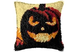 Ylkgogo Latch Hook Pillow Kit for Kids/Adults DIY Throw Pillow Cover Printed Canvas Pumpkin Pattern Home Ornaments 17" X 17"