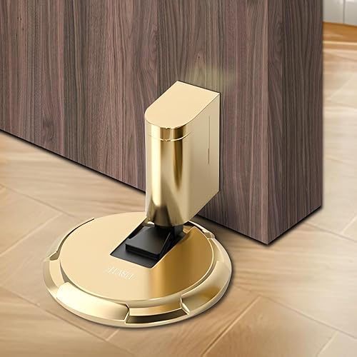 UBVIF No Magnetic Door Stopper, Adjustable, Mechanical Doorstop, Windproof Door Stop for Indoor, No Nails/Screws Needed,Heavy Duty Door Holder,Keep Door Open (1, Bright Gold)
