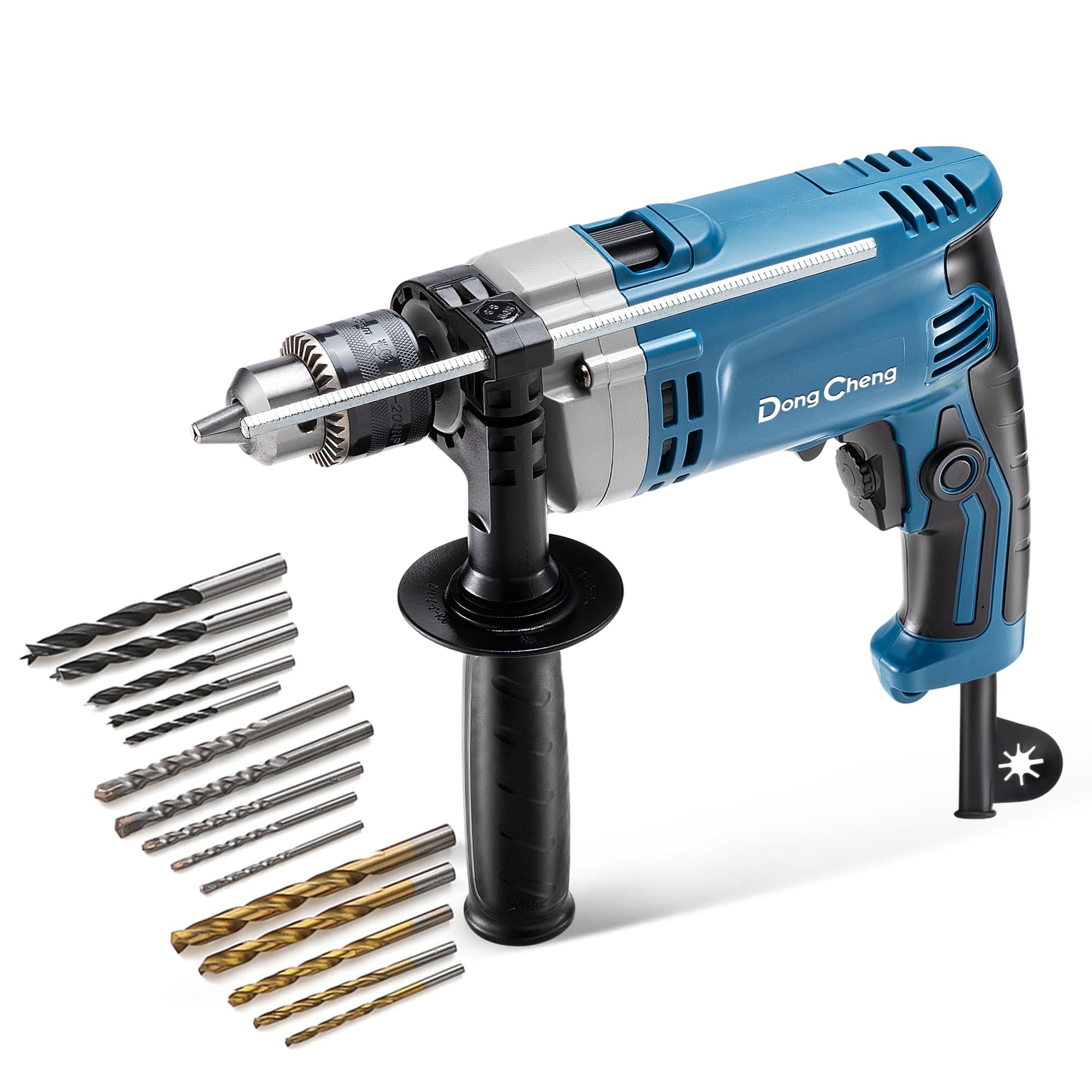 DongCheng 710W Hammer Drill 13MM Keyed Chuck Impact Drill with 15PCS Drilling Bits for Concrete，Metal & Wood DZJ05-13