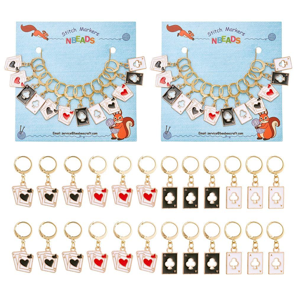 NBEADS 24 Pcs Playing Card Stitch Markers, Enamel Alloy Crochet Stitch Marker Charms Removable Locking Stitch Marker for Knitting Weaving Sewing Accessories Quilting Handmade Jewelry — image 1
