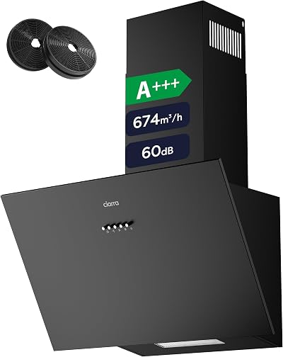 CIARRA Angled Cooker Hood 60cm Black 674m³h 3 Speeds A+++ CBCB6762A