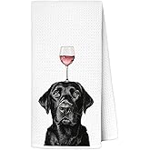 AJIPUX Funny Black Labrador Retriever Wine Kitchen Towels 16x24 Inch, Black Lab Gifts Decorative Hand Towels for Kitchen Home Bar, Wine Lover Gifts Dish Tea Towel Drying Cloth