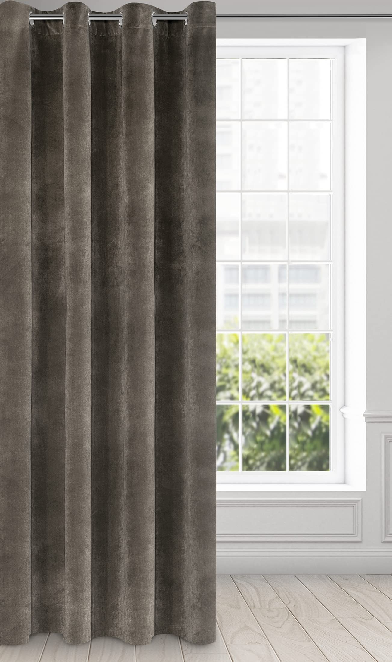Eurofirany Soft Plain Opaque Velvet Curtain with Eyelets - 1 Unit, Thick Fluffy Panel Drape Classic Glamour Elegant Living Room Bedroom, W55'' x L98.4'', 140x250 cm, Graphite