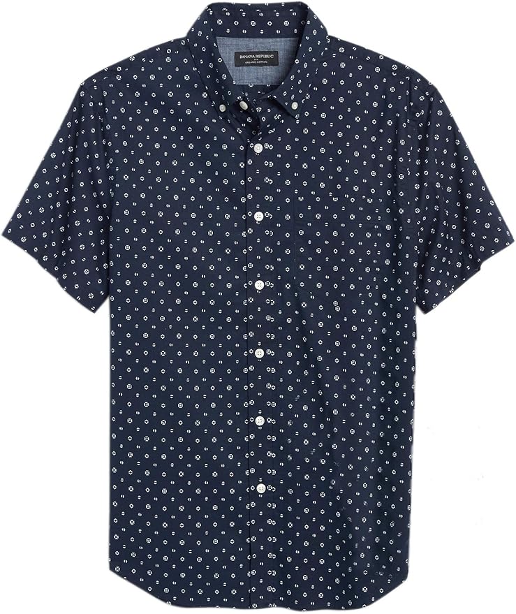Banana Republic Mens 530094 SlimFit Short Sleeve Organic Cotton Button