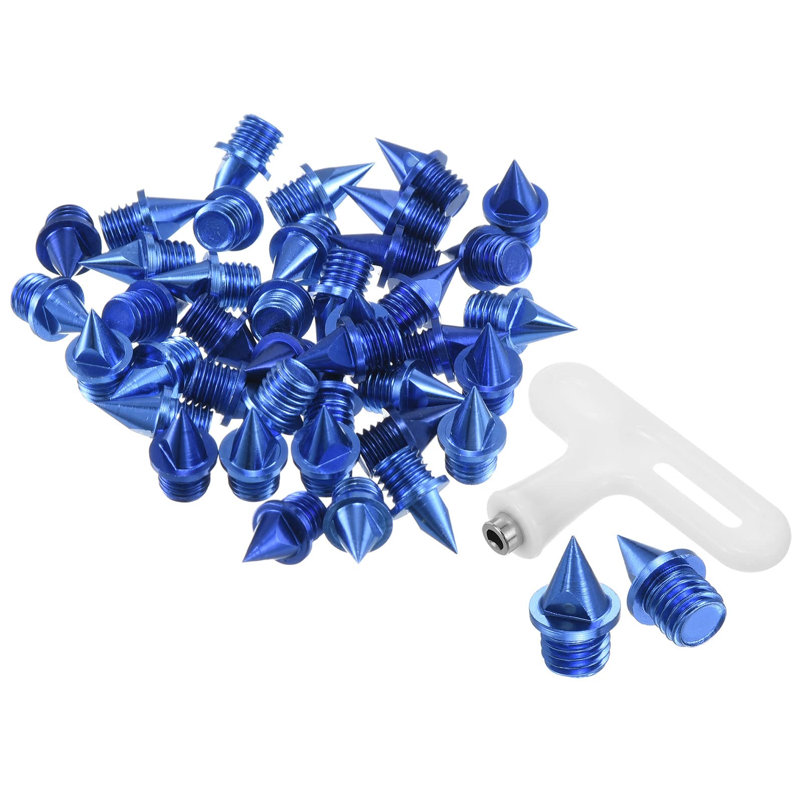 PATIKIL 1/4 Inch Carbon Steel Track Spikes, 40 Pack Sports Shoes Spikes Replacement Accessories with Spike Wrench for Long Jumping Running, Blue