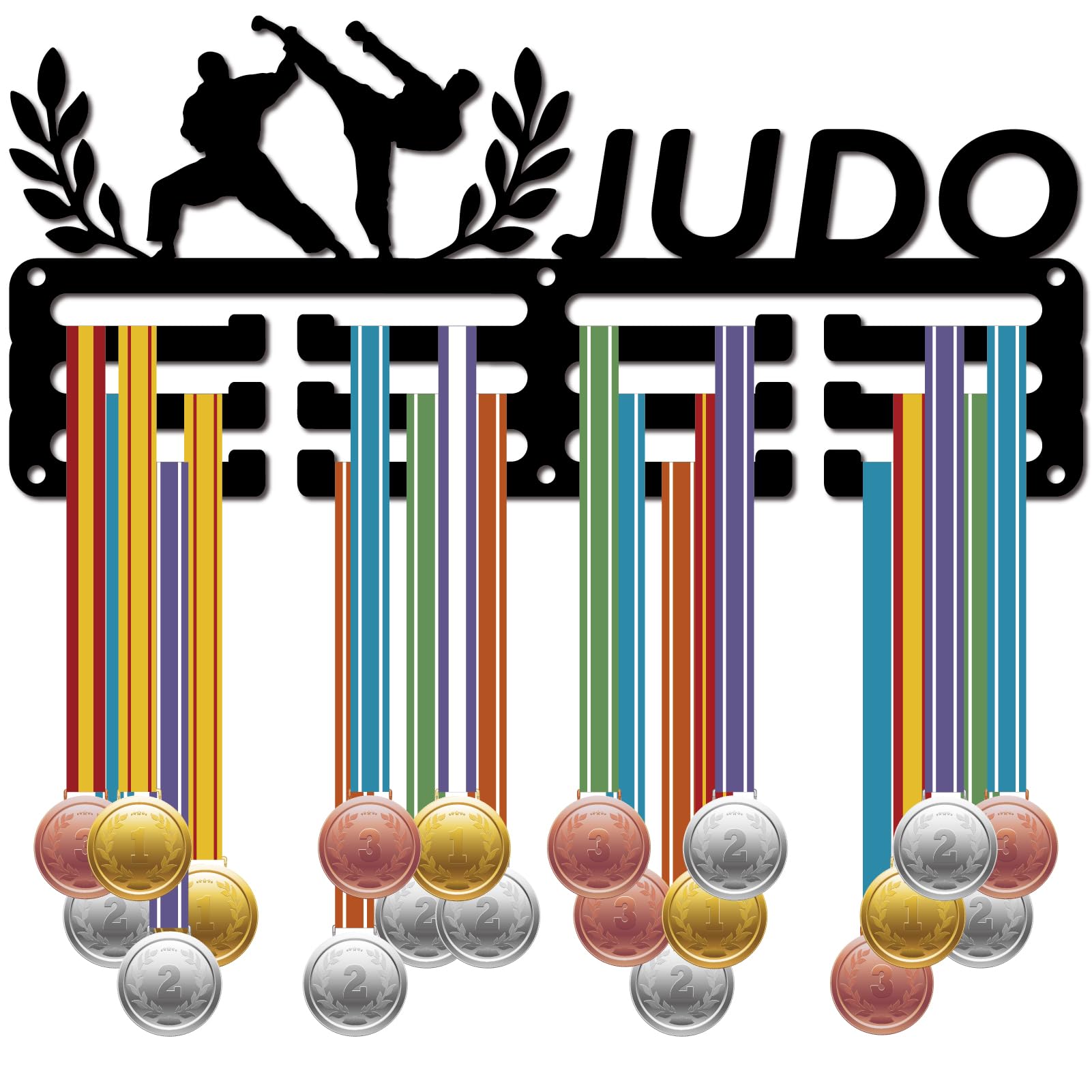 CREATCABIN Judo Medal Holder Medal Hanger Rack Display Hanging Award Wall Mounted Room Decor 3 Lines Design Hold 60+ Medals Sports for Golf Lovers Player Race Competition Winner Medalist 11.4x5.1 Inch