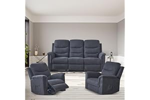 Consofa 3 Pieces Recliner Sofa Set, Manual Sofa Set for Living Room Furniture Set, Reclining Sofa and Swivel Rocker Recliner Chair, Reclining Sofa for Living Room Furniture