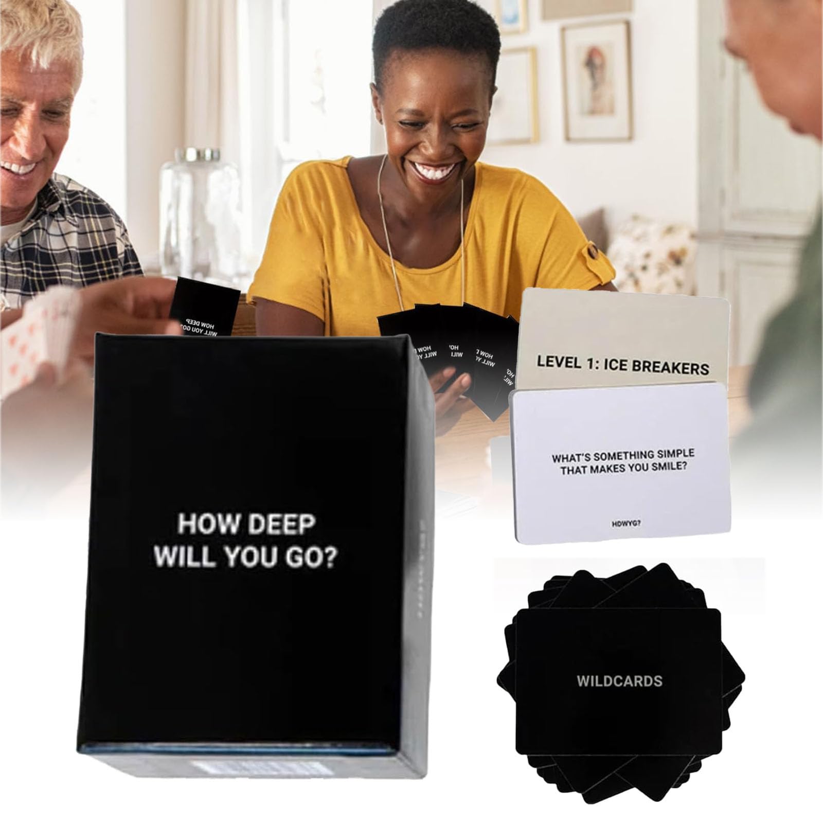 How Deep Will You Go Card Game | Deep Conversation Starter, Fun Family Party Game Night Question Cards For Adults (1 Set)