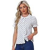 Allegra K Women's Polka Dots Shirt Short Puff Sleeve Vintage Button Up Peter Pan Collar Blouse Tops