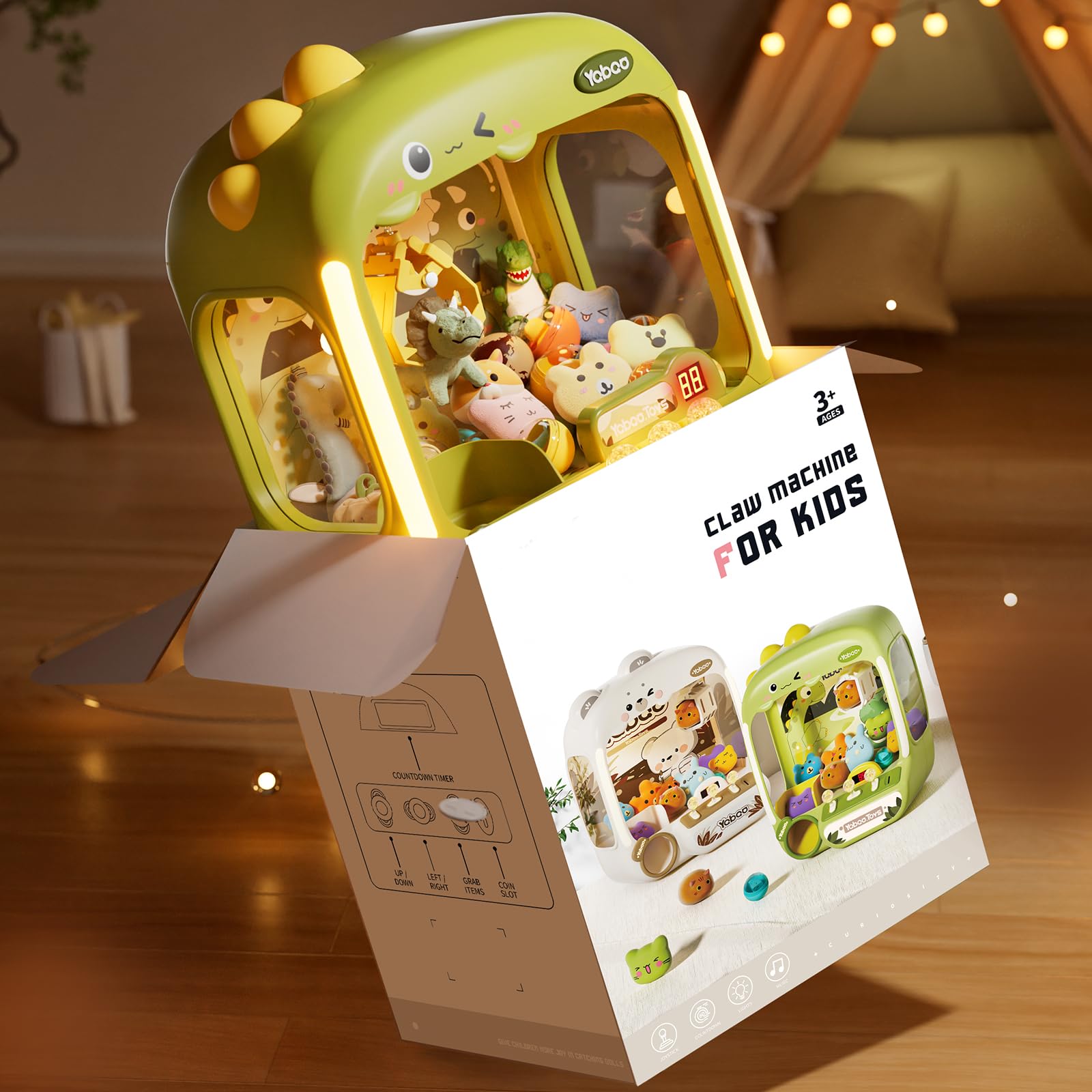 Vanvimen 64 PCS Large Claw Machine for Kids Dinosaur,Vending Machine Toys with Sound Lights,Candy and Prize Electronic Dispenser Game Ages 3-4 4-8,Birthday Party Gift for 3 4 5 6 Year Old Boys Girls