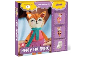 qollorette Felt Sewing Kit for Children, Make Your Own Fox Toy, Kids' Craft Kit - Make A Friend Sewing Kit - Beginner Sewing Kit for Kids, Learn to Sew & Play