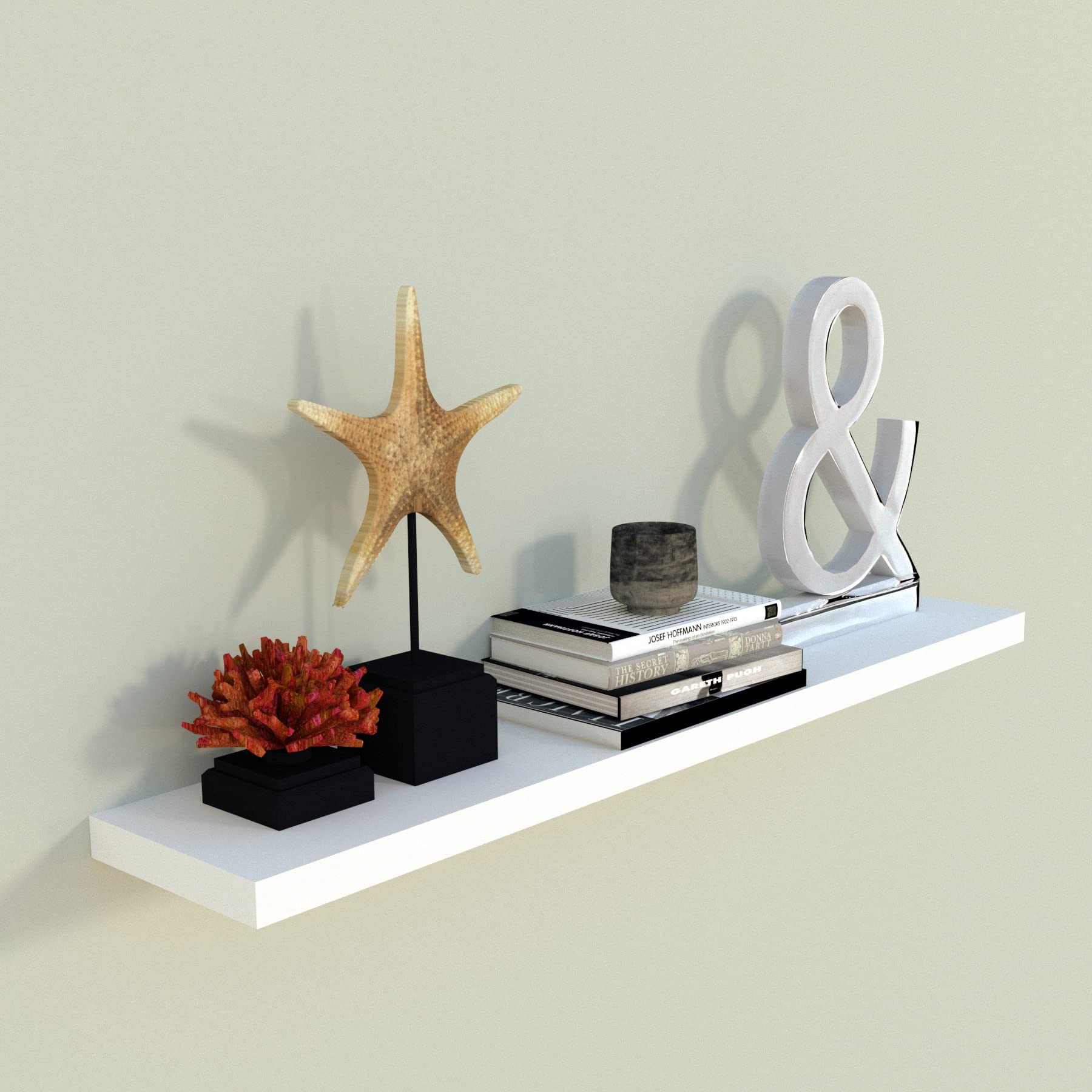 Henor Wooden Wall Shelf, 80 x 15 x 2.5 cm, Concealed Bracket, Adjustable Horizontally, Vertical and Tilt, Maximum Load 30 kg, White