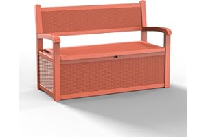 ROJIK 80 Gallon Storage Bench Deck Box Outdoor with Armrests,Storage Furniture Waterproof Lockable for Porch Patio and Garden,Red
