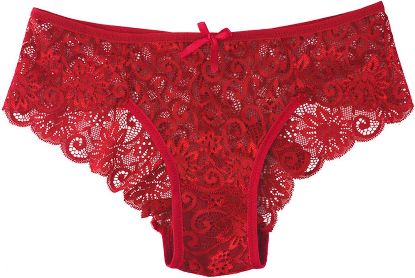 KELITCH Women's Briefs Scalloped Lace Hipster Thong Panties Bow Sexy Underwear