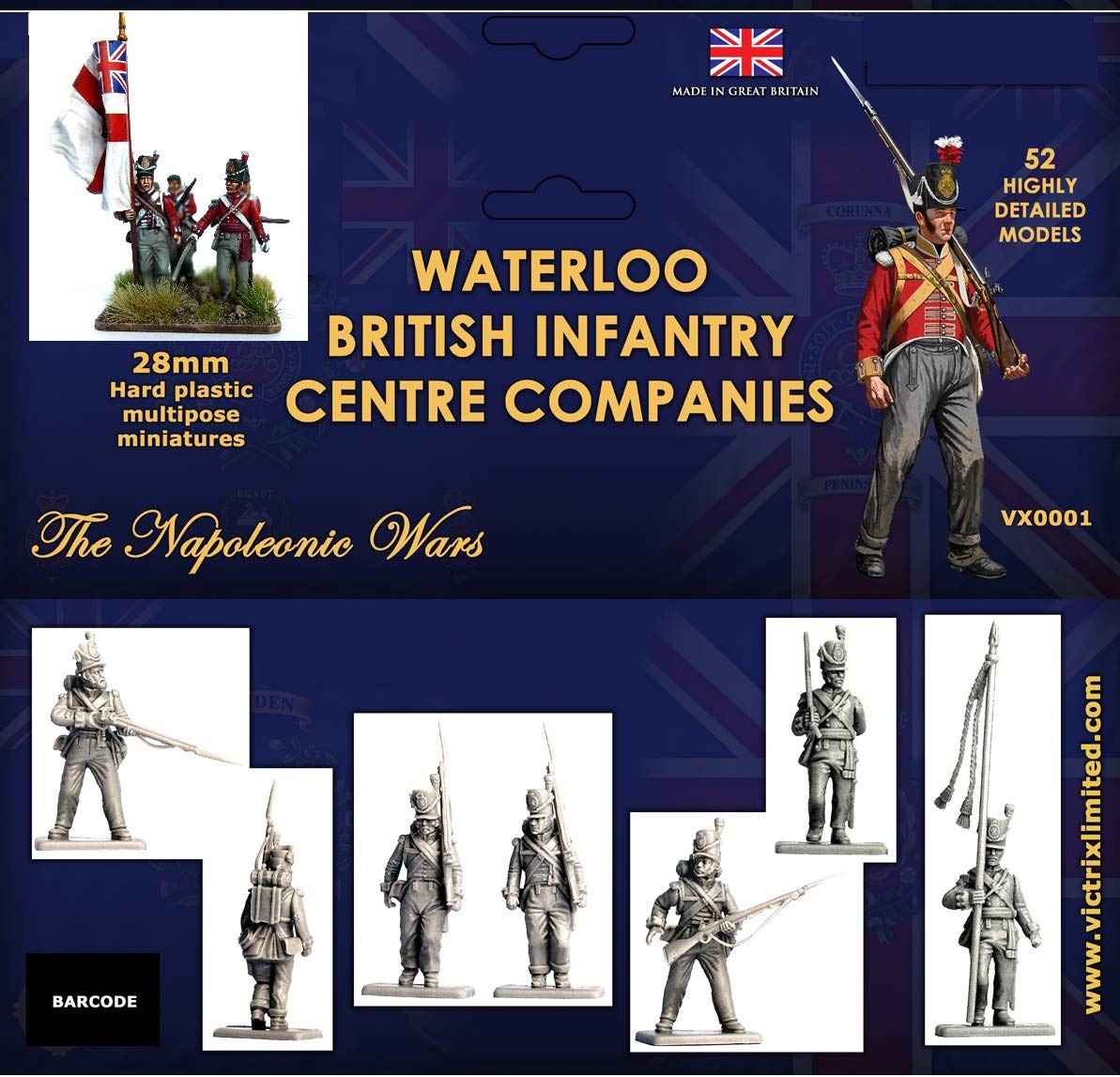 Victrix VX0001 - Waterloo British Infantry Centre Companies - 52 Figure Box Set with Flags - 28mm Plastic Miniatures Napoleonic