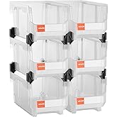 VEVOR Plastic Stackable Storage Bins, 14.8 x 8.5 x 7.1 inch (6 Pack), Plastic Containers for Organizing & Storage Bins for Closet, Garage, Small Parts, Office Supplies, Other Accessories, Transparent