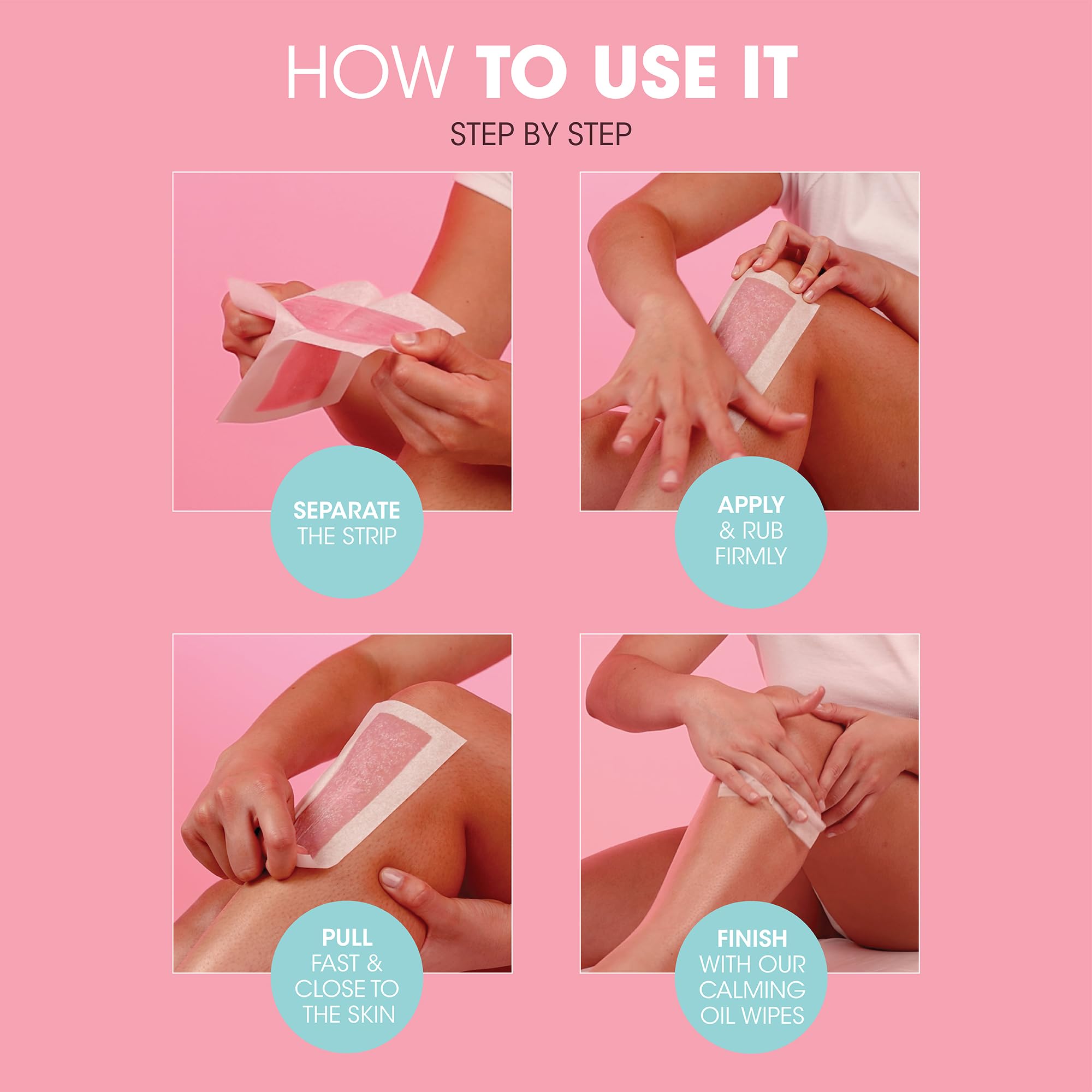 Nad's Extra Long Wax Strips - Hair Removal For Women - Waxing Kit with 20 Large Wax Strips + 4 Calming Oil Wipes