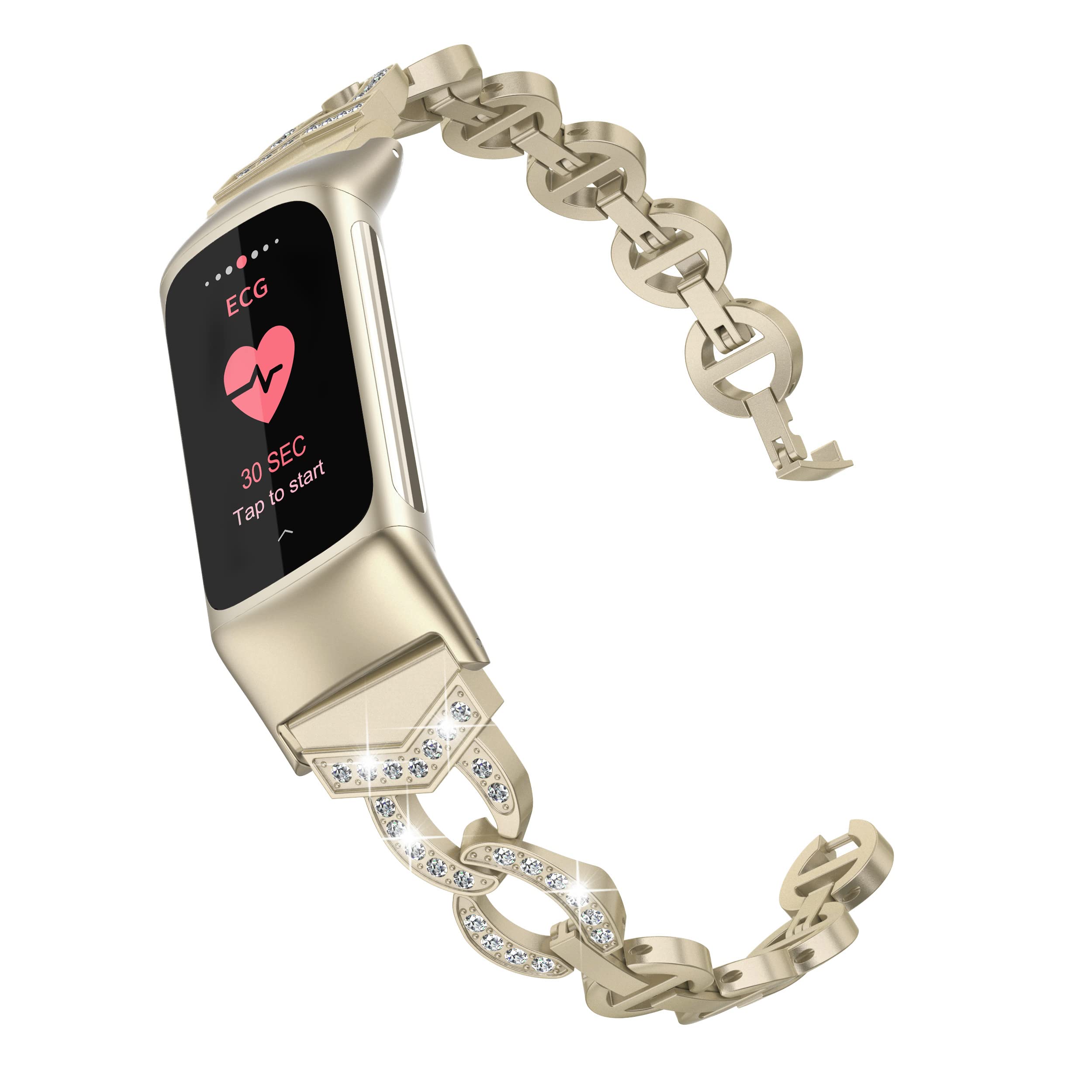 Photo 1 of Wearlizer Compatible with Fitbit Charge 5 Bands, Adjustable Premium Metal Straps Bling Bracelet Dressy Wristbands Cute Accessories Replacement for Charge 5 Bands for Women, Soft Gold