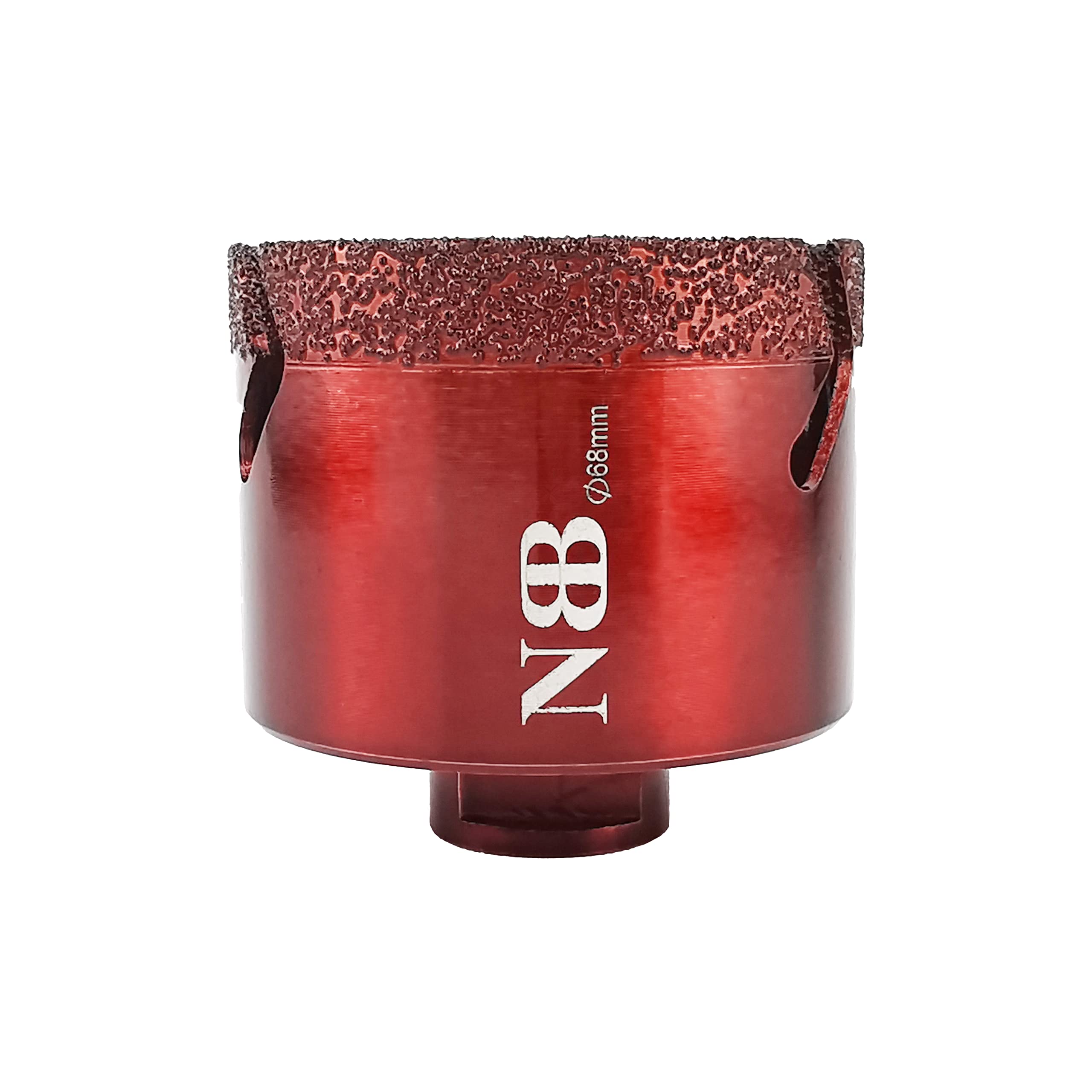 NBB vacuum brazed diamond hole saw with M14 in shiny red color, for dry or wet drilling professionally on hard porcelain, ceramic, tile, granite, marble, fast, durable, for angle grinder (68mm)