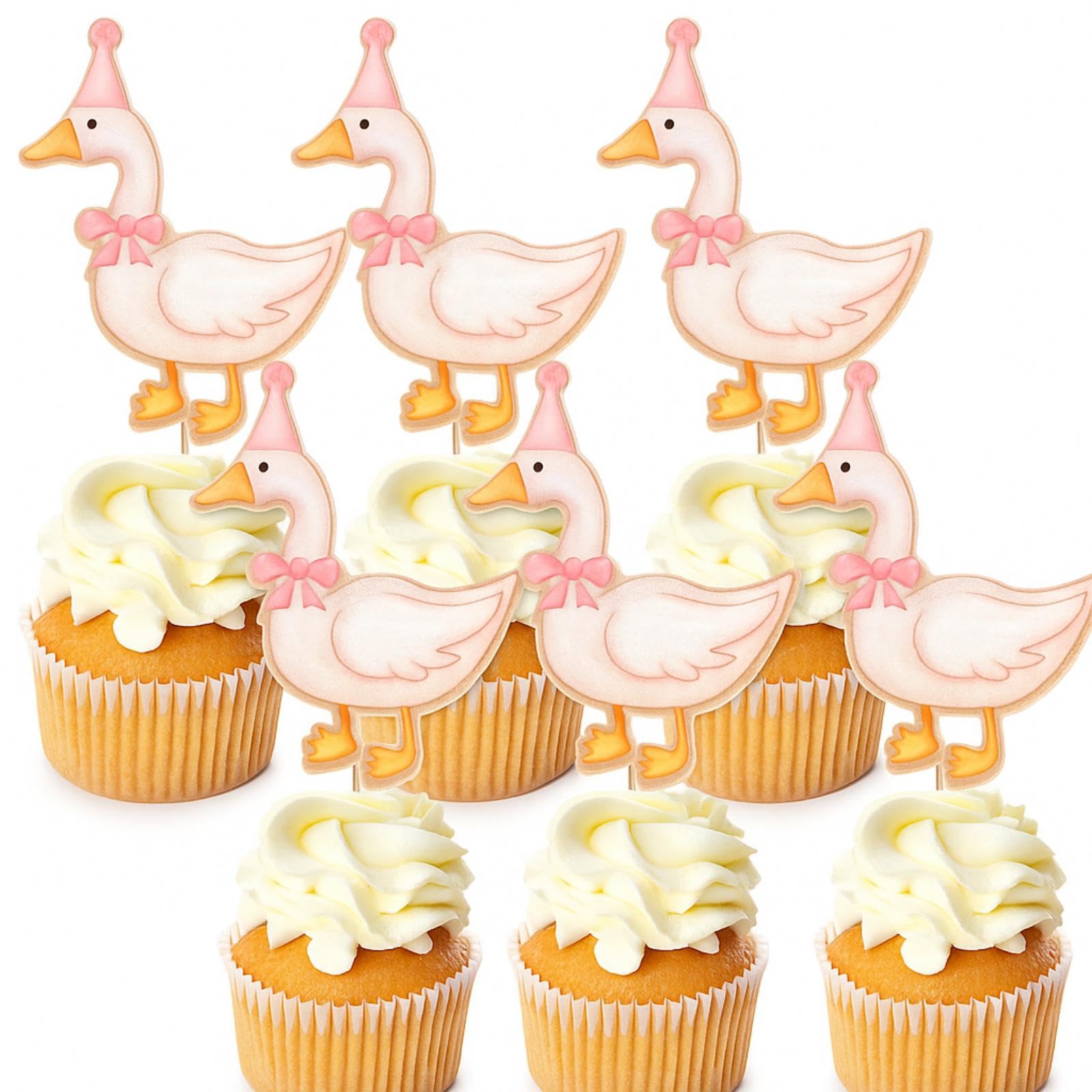 Photo 1 of Epakh 40 Pcs Silly Goose Cupcake Toppers Bulk Silly Goose Baby Shower Decorations Birthday White Cake Topper Decorations for Funny Theme Party Supplies Favors(Pink)