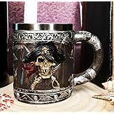 Ebros Gift Pirates of Caribbean Seas Bandana Skull With Cross Swords Tankard Coffee Beer Mug Cup Drunken Pirate's Life For Me Buccaneer Captain Hook Nautical Kitchen Dining Accessory
