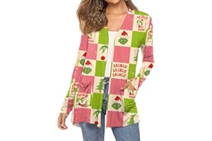 THMENKHT Christmas Cardigan For Women Ugly Funny Cute Pattern Long Sleeve Open Front Lightweight Casual Cardigan Sweater