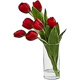 Nearly Natural Tulip Artificial Arrangement in Cylinder Vase