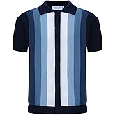 OXKNIT Men’s Knitted Vintage Polo, Gradient Stripe Short Sleeve Retro Polo Shirt for Men 60s&70s