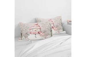 Kawaii Snowman Pillowcases King Size 20"x36" Set of 2 - Christmas Cartoon Large Bed Pillow Covers - Soft Cozy Microfiber, Rev