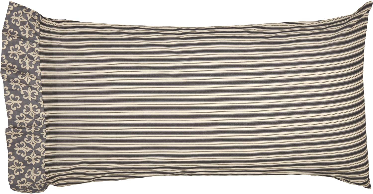 VHC Brands Elysee Striped Cotton Farmhouse Bedding King Pillow Case Set of 2, Raven Black