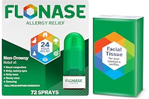 Flonase Allergy Relief Nasal Spray, 24-Hour Non-Drowsy Multi-Symptom Relief - 72 Sprays plus Bonus Pack of Tissues