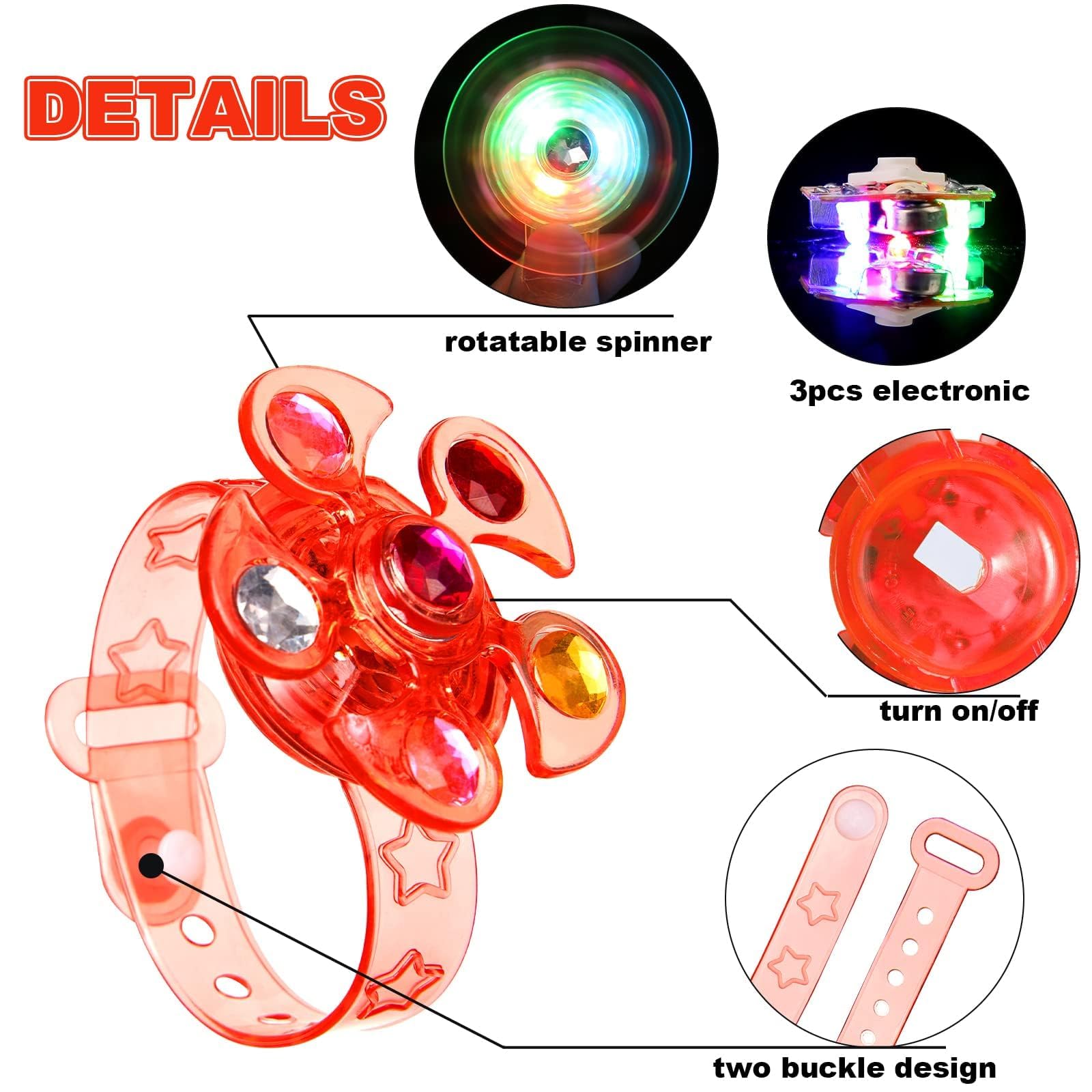24 Pack LED Light Up Fidget Spinner Bracelets Party Favors for Kids 4-8 8-12, Glow in The Dark Party Supplies, Birthday Gifts, Treasure Box Toys for Classroom, Goodie Bags Easter Basket Stuffers