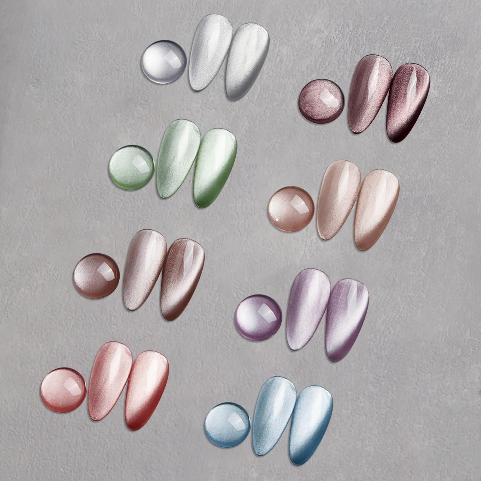 MIZHSE Cat Eye Gel Nail Polish, 8 Colors Ceramic Magnetic Gel Polish Set with Magnet Stick, Crystal Shimmery Silver Brown Green Purple Colors Nail Gel Soak Off Nail Art Salon Home Gift for Women - Image 8