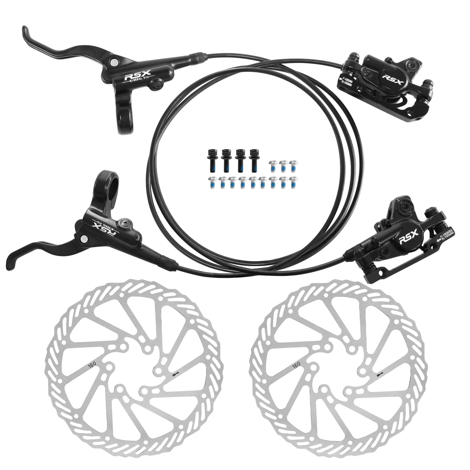 Photo 1 of 2-Pistons MTB Disc Brake Set Hydraulic Disc Brake Kit Left Rear Right Front with 160mm Rotors Aluminum Alloy Hydraulic Brake Fit for Mountain Bike E-Bike Fat Bike Road Bike