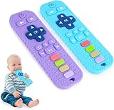 Hooku 2 Pack Remote Teether Silicone Teether for Babies 6-12 Months Purple-Blue
