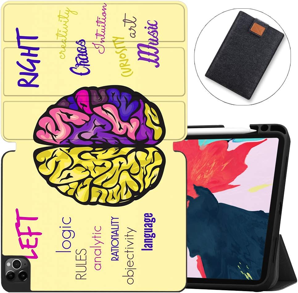 MAITTAO Case For iPad Pro 11 inch 2nd Generation 2020 Release with Apple Pencil Holder, Soft TPU Back Shell Stand Smart Cover For iPad Pro 11 Case Tablet Sleeve 2 in 1 Bundle, Creative Brain 7