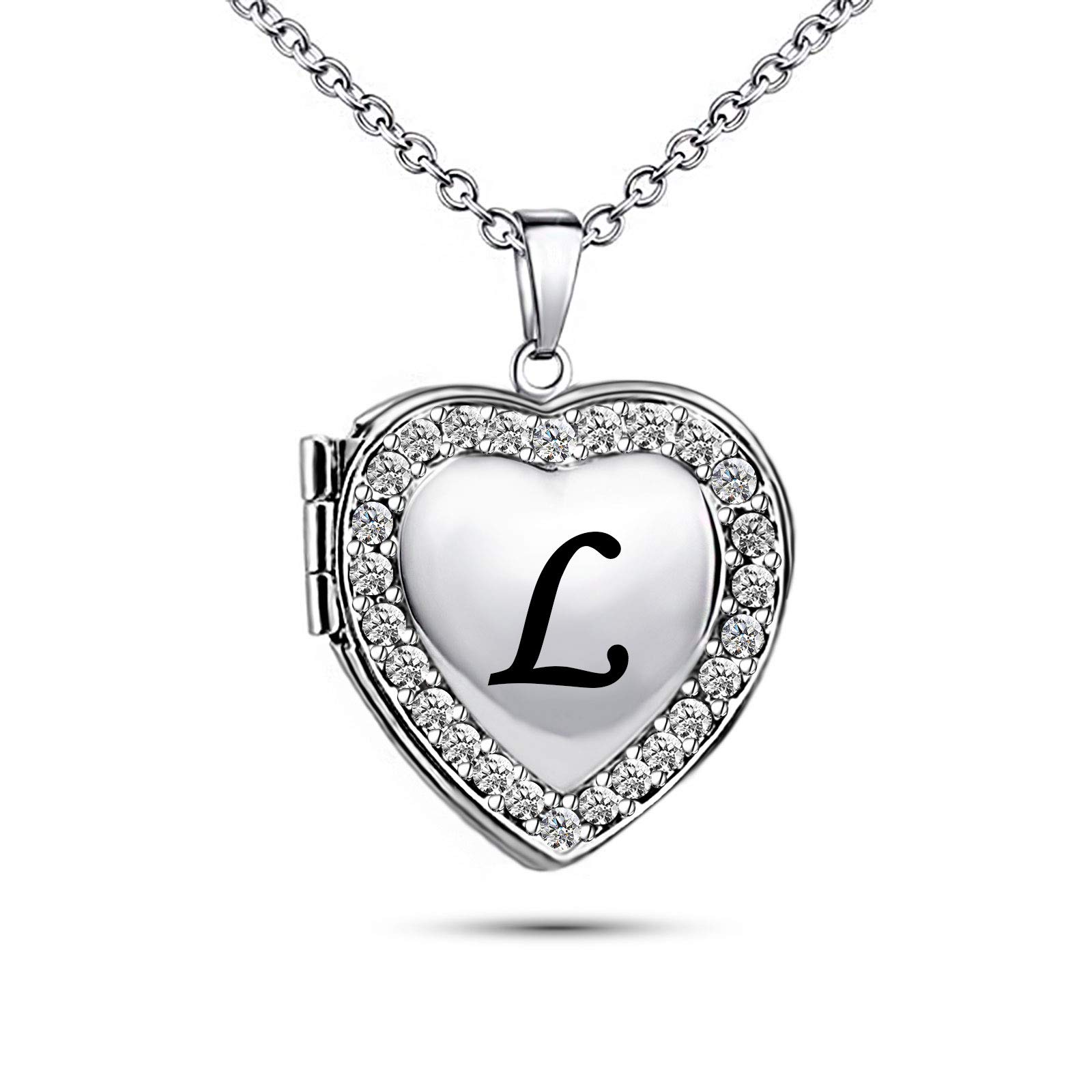 KunBead Jewelry Mum Baby Locket Necklace for Girls Grandma Alphabet Letter L Kids Initial Pendant Necklace for Wife