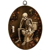 MAQIKA Fall Halloween Skeleton Bathroom Framed Oval Wall Art Decor 8.7x11.3 | Gothic Spooky Skeleton Skull Oval Wall Hanging Decor, Moody Dark Academia Canvas Prints Wall Art for Bathroom Washroom Toilet