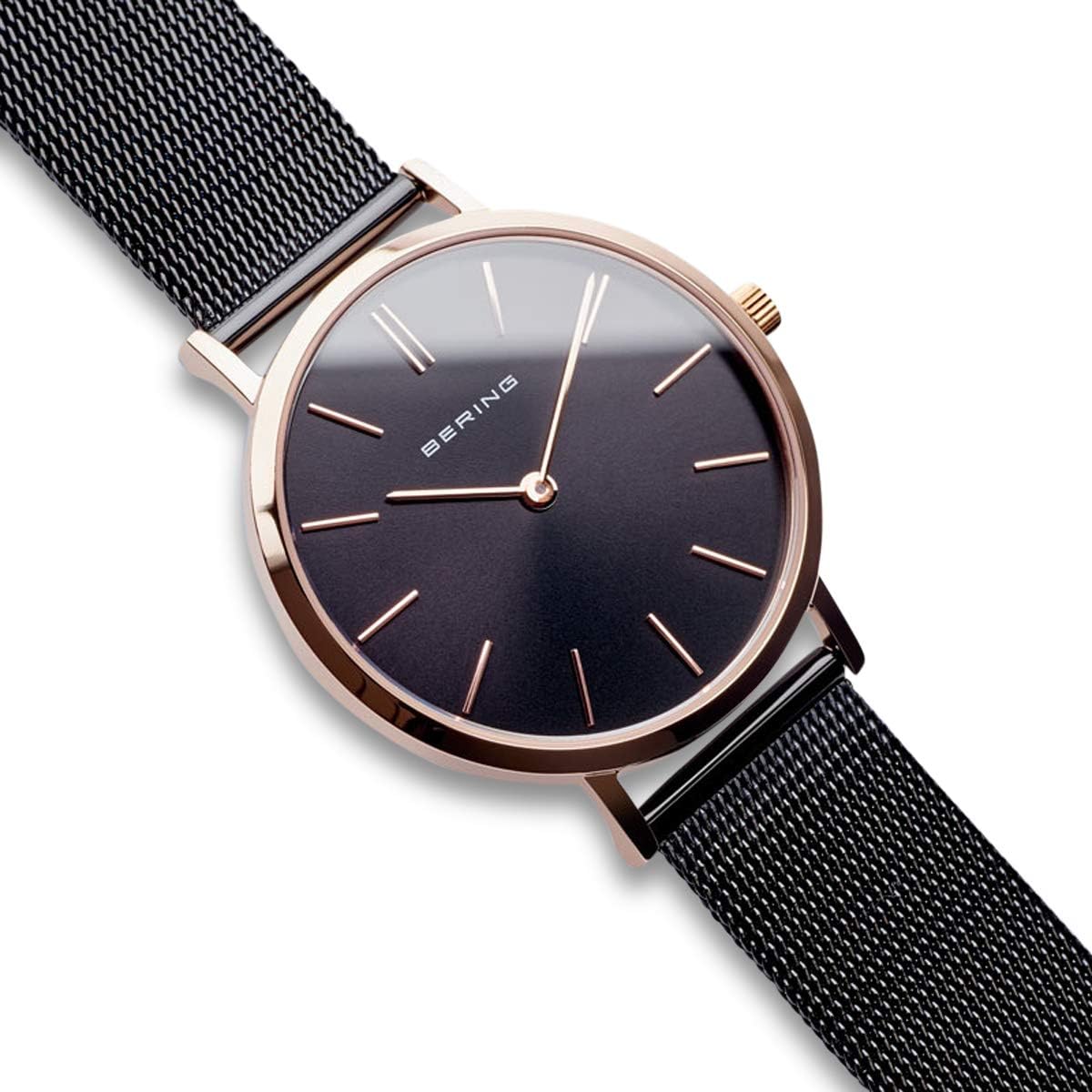 BERING Women Analog Quartz Classic Collection Watch with stainless steel Strap and Sapphire Crystal 14134-166, Black/Rose Gold, 34 (EU) - Image 4