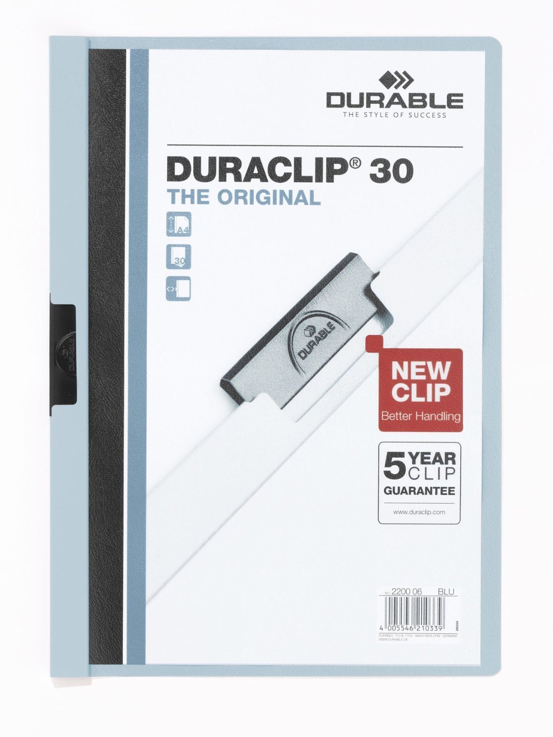 Durable DURACLIP 30 A4 Clip Folder - Holds Up to 30 Sheets of A4 Paper - Strong Metal Sprung Clip - Pack of 25 Blue Colour Folders for Organising Documents