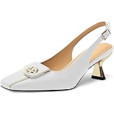 Muikecors Women's Kitten Heels Slingback Square Toe Low Heel Pumps Closed Toe Matte Slip On high Heels Womens Work Dress Office Wedding Party Shoes 2 Inch