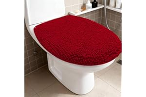 RUN HELIX Bathroom Toilet Lid Cover,Chenille Machine Washable Seat Covers, 17.5x15, Stays in Place Rubber Backing, Fits Most Round, Elongated and Oblong Lids, Accessories Decor,Burgundy