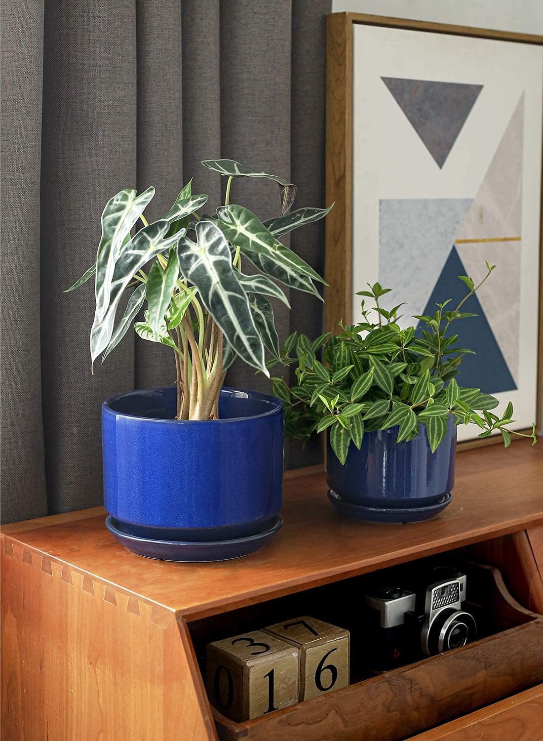 LE TAUCI Plant Pots 4.5" & 5.3" & 6.5" Flower Pot with Drainage Holes and Saucers, Ceramic Pots with Tray, Outdoor Garden Planters, with Mesh Pads, Set of 3, Sapphire Blue: Garden & Outdoor